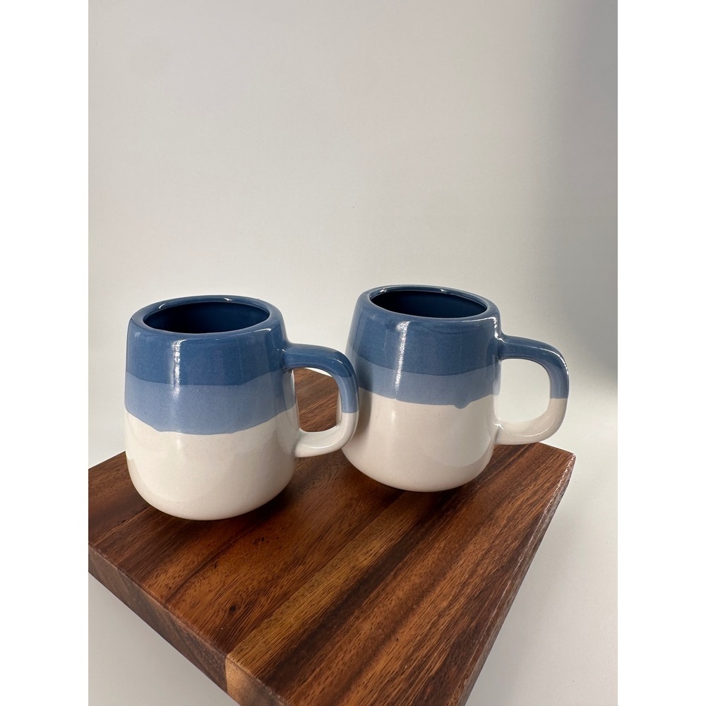 Valway Ceramic Mug Set 2 Piece Blue White Dipped Glaze Handcrafted Coffee Cups
